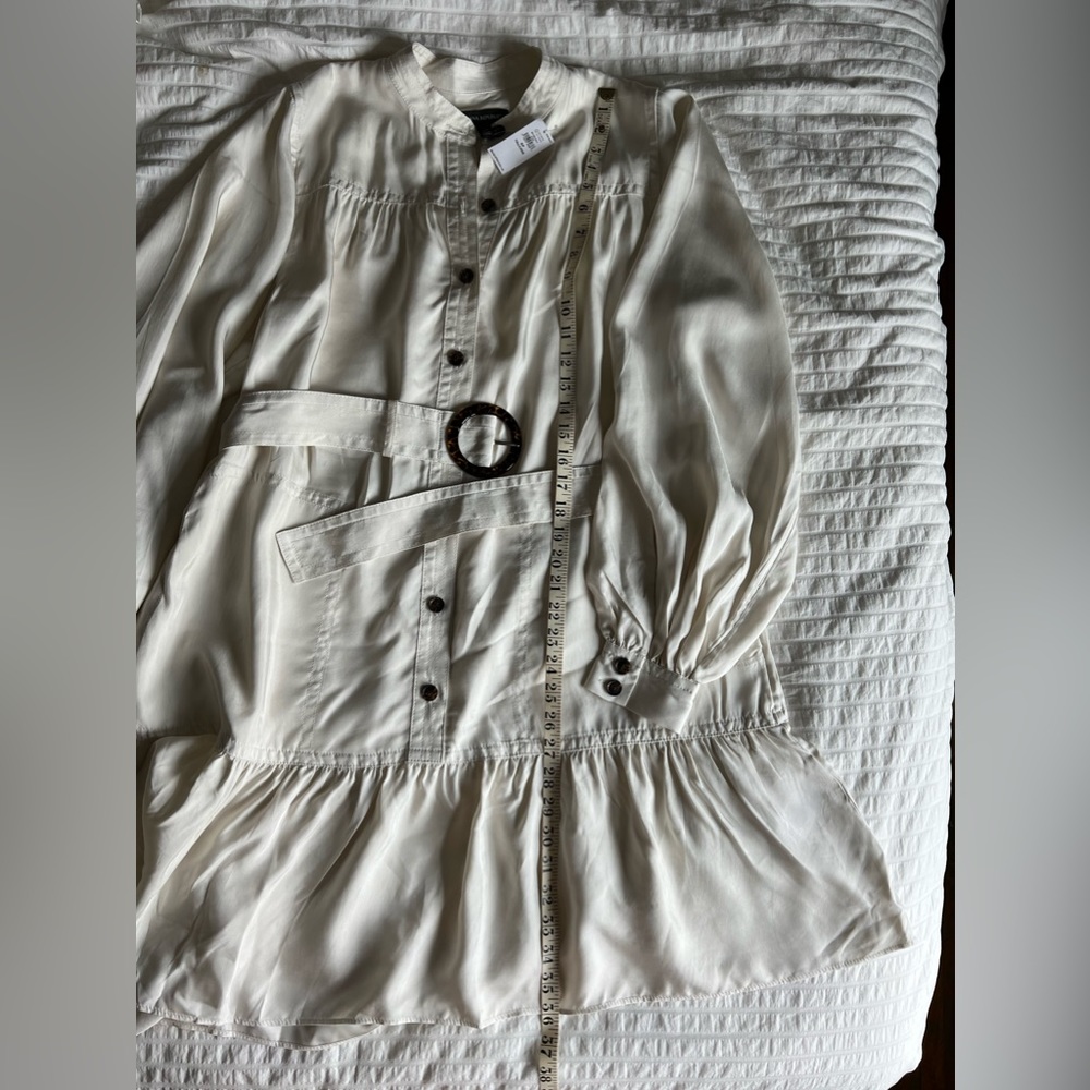 Banana Republic Flounce Hem Dress - Size Small Tall - Cream - Picture 3 of 10